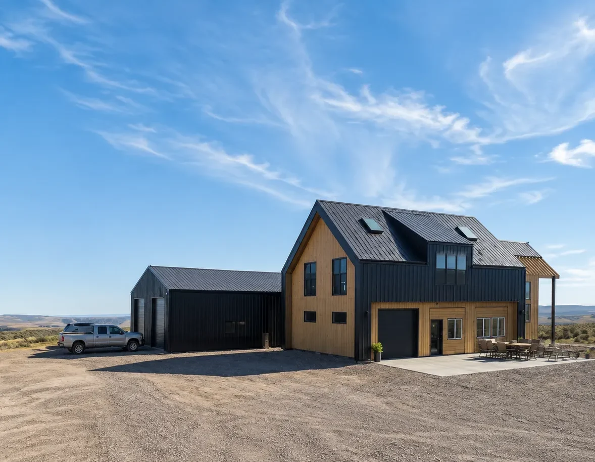 New metal roof and wood-accented siding on a rural home near Idaho Falls